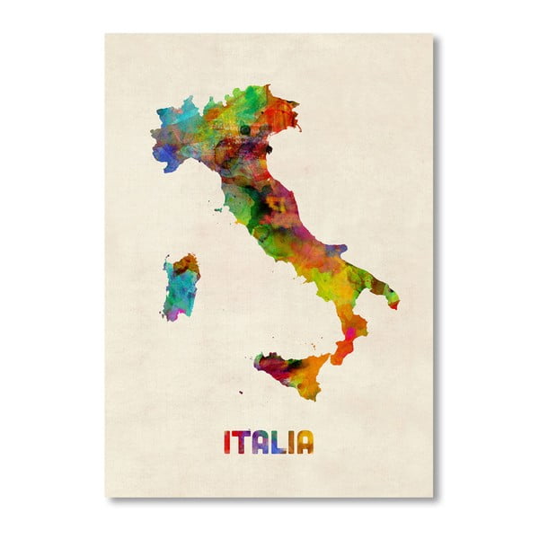 Plakát s pestrobarevnou mapou Itálie Americanflat Art, 60 x 42 cm