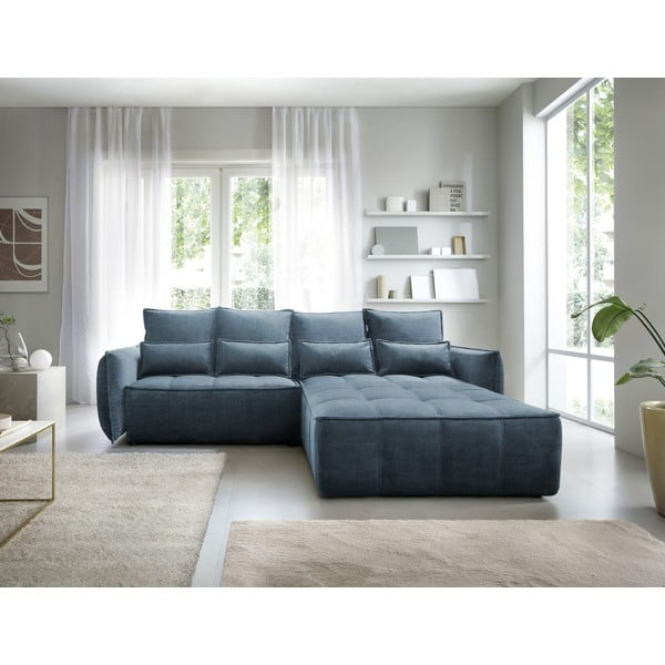 Син кадифен разтегателен ъглов диван с място за съхранение (десен ъгъл) Campo – ELTAP-image-3
