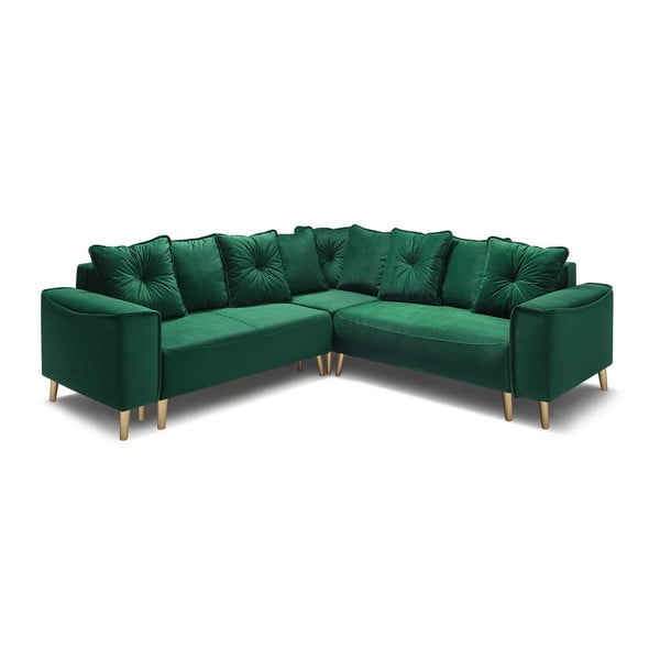 Ъглов диван от зелено кадифе със златни крака Panoramique Hera - Bobochic Paris