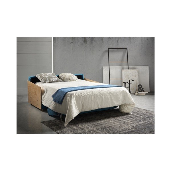 Modrá rozkládací pohovka s dřevěnými područkami Suinta Como, šířka 148 cm-image-2