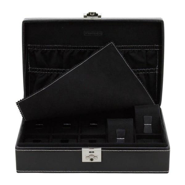 Černý kožený box na 10 hodinek Friedrich Lederwaren London Timeless