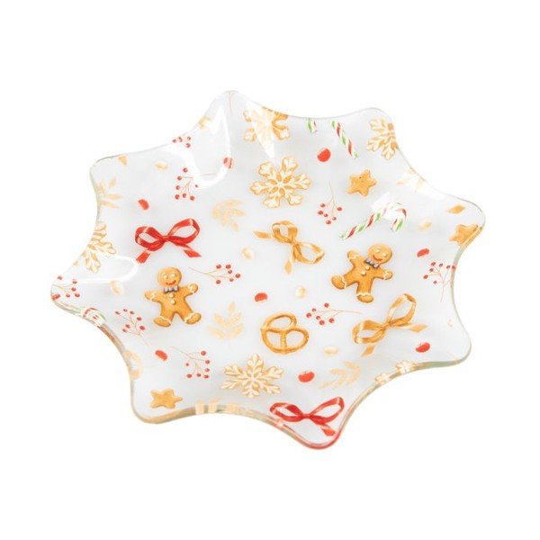 Бяла стъклена чиния с коледен мотив за сервиране ø 15 cm Gingerbread – Dakls