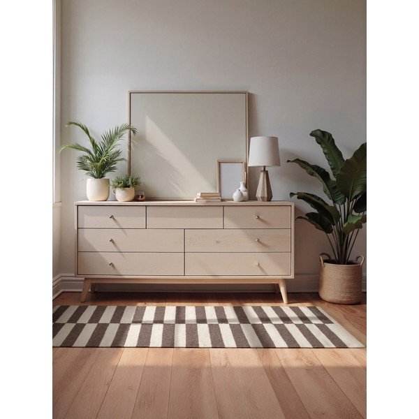 Бял/кафяв двустранен/ръчно изработен вълнен килим 80x150 cm Vika – Hanse Home-image-1