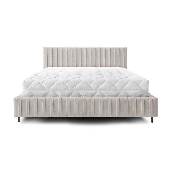 Бежово тапицирано двойно легло с място за съхранение и включена подматрачна рамка 140x200 cm Plissa – ELTAP-image-3