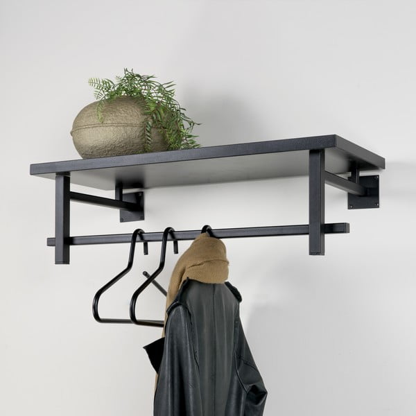 Черна метална стенна закачалка с рафт 76 cm Simplon – Spinder Design-image-1