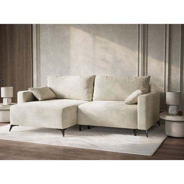 Кремав шенилов сгъваем/с място за съхранение ъглов диван (ляв ъгъл) Leon – Maison de Rêve-image-4