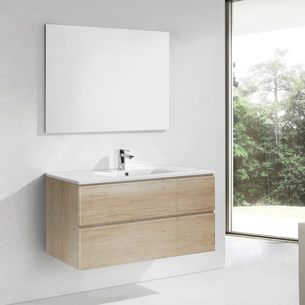 Koupelnová skříňka s umyvadlem a zrcadlem Capri, dekor dřeva, 120 cm