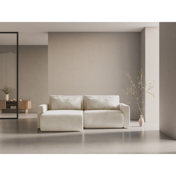 Бежов кадифен разтегателен ъглов диван с място за съхранение Belfast – Cosmopolitan Design-image-1