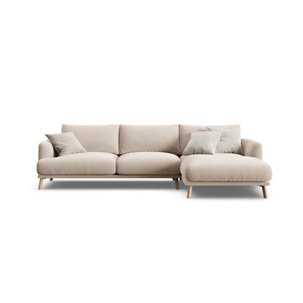 Бежов кадифен ъглов диван (десен ъгъл) Naomi – Micadoni 