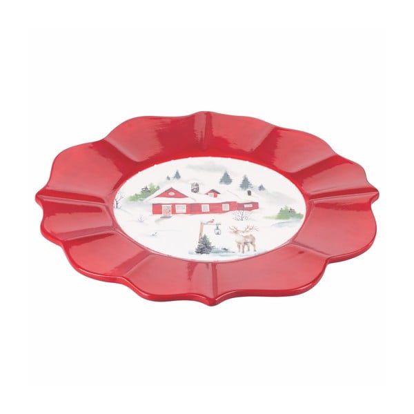 Червено-бяла коледна чиния за сервиране от доломит ø 29 cm Winter Village - Villa d'Este