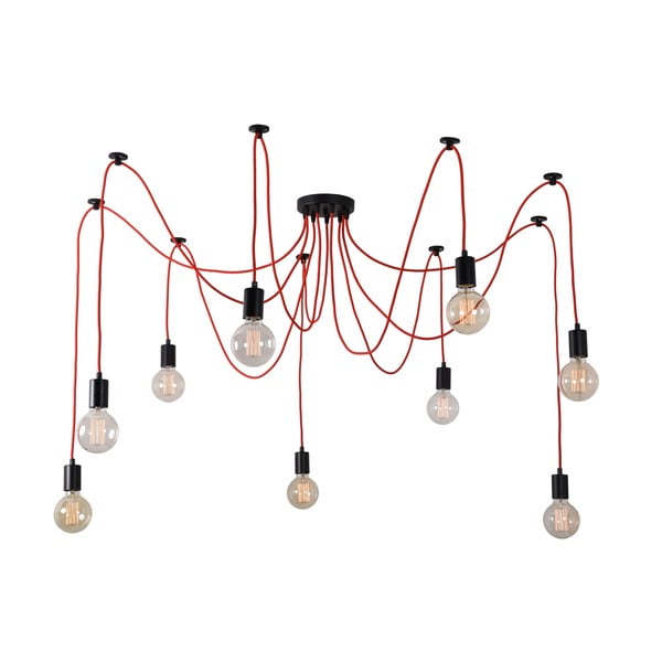 Червена лампа за таван с 9 крушки Spider Lamp - Filament Style