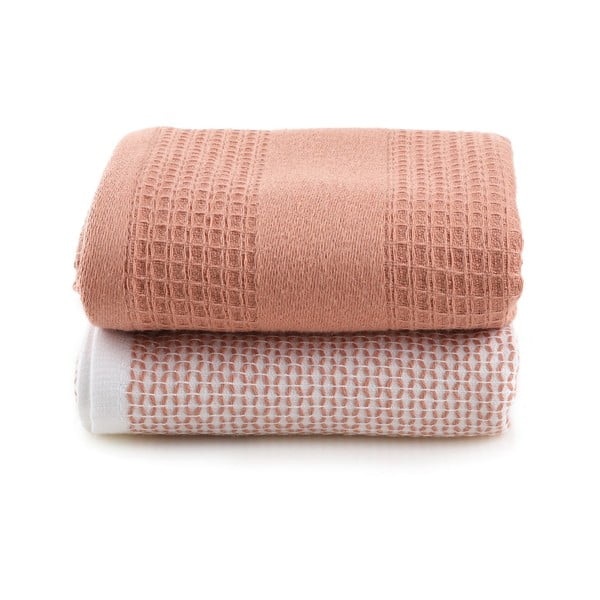 Вафлени кърпи в комплект от 2 бр. в цвят сьомга 40x60 cm Betty – Foutastic-image-3