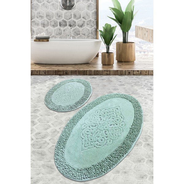 Комплект от 2 зелени памучни килима за баня Chilai Piante - Foutastic-image-3