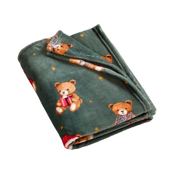 Тъмнозелено одеяло с коледен мотив 170x130 cm Christmas Tartan Teddy Bear – Catherine Lansfield