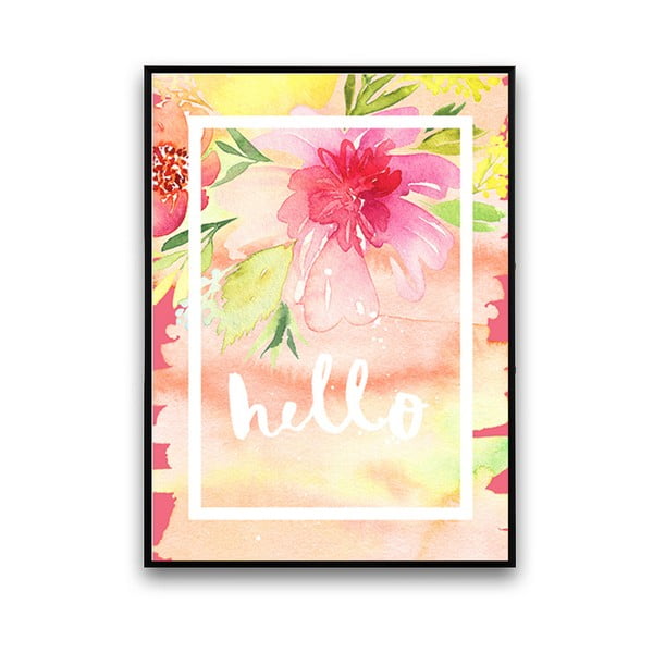 Plakát s růžovými květy Hello, 30 x 40 cm