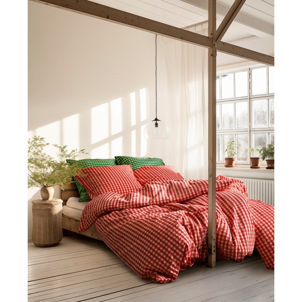 Червено-жълто двойно удължено крепово спално бельо 200x220 cm Bæk&Bølge – JUNA-image-1