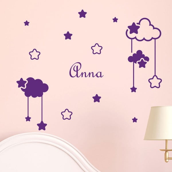 Комплект лилави стикери за стена с азбука Облаци и звезди - Ambiance