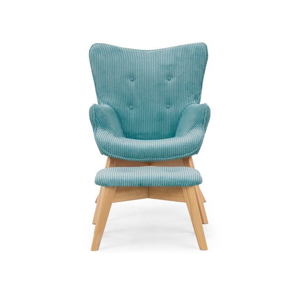 Тюркоазен фотьойл с табуретка от рипсено кадифе Niko – Ropez-image-3