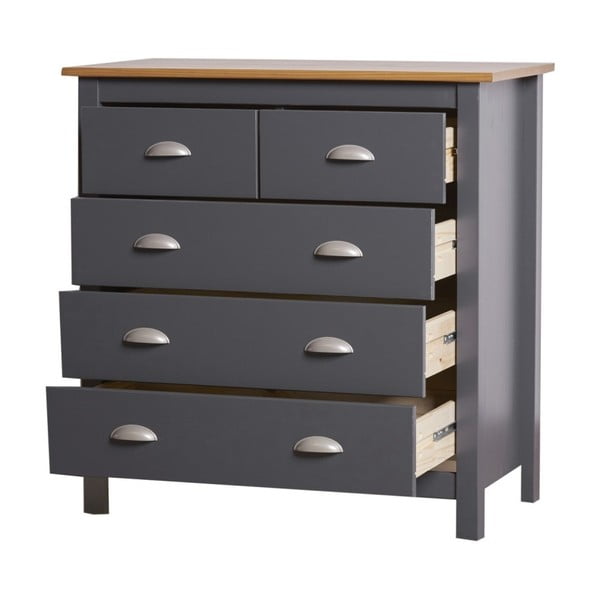 Антрацитно сив скрин от масивна борова дървесина с 5 чекмеджета Jade - Marckeric-image-1
