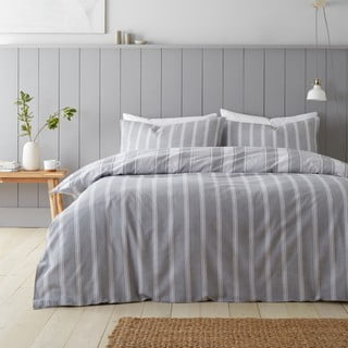Сиво двойно  фланелено спално бельо 200x200 cm Ticking Stripe – Bianca