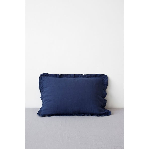Морско синя ленена калъфка за възглавница с ивици, 50 x 60 cm - Linen Tales
