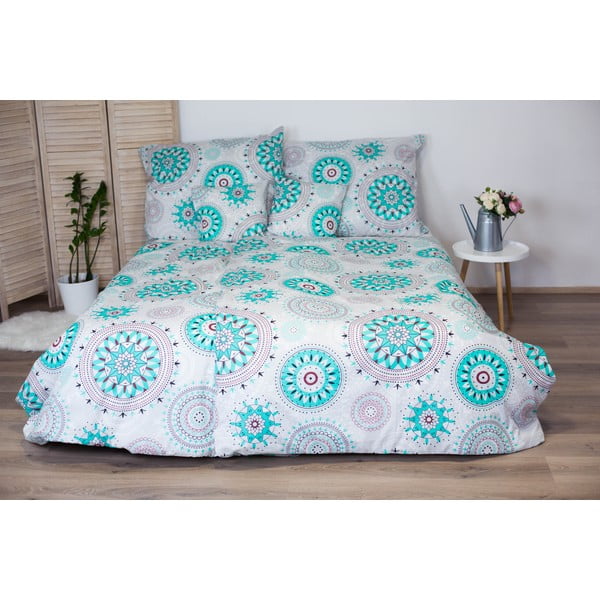 Памучно спално бельо с тюркоазен декор Cotton House Mandala, 140 x 200 cm-image-1