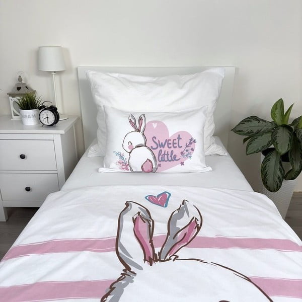Бяло-розово памучно детско спално бельо 100x135 cm Bunny "Sweet" – Jerry Fabrics-image-3