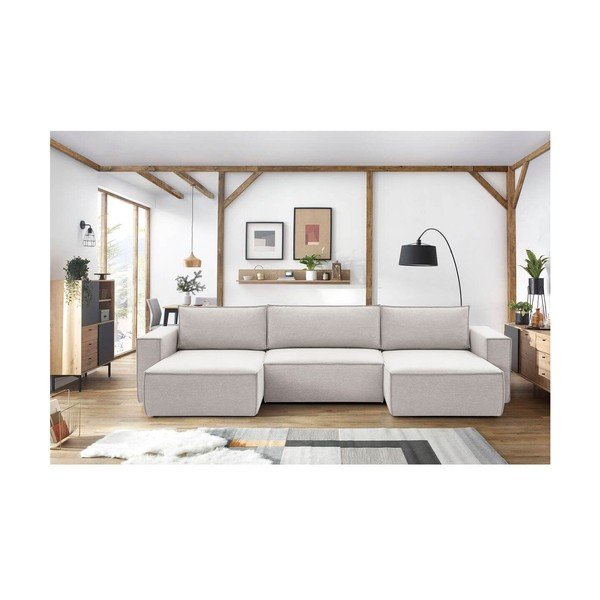 Бежов ъглов U-образен диван Nihad - Bobochic Paris-image-1