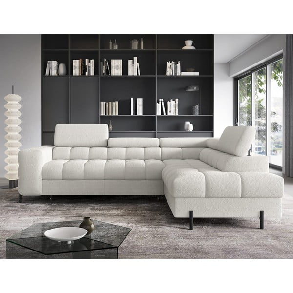 Кремав разтегателен ъглов диван с място за съхранение от букле (десен ъгъл L форма) Ferucce – ELTAP-image-1