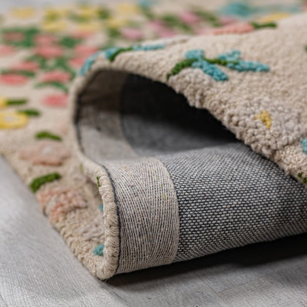 Кремав ръчно изработен вълнен килим 160x230 cm Emilia Floral – Flair Rugs-image-3