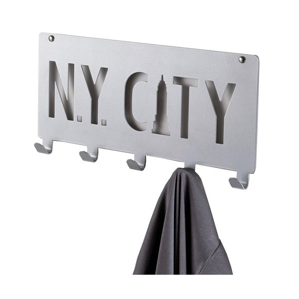Сива стенна закачалка с 5 куки NY City - Compactor