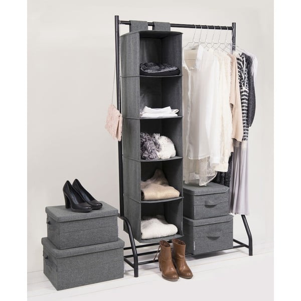 Сива текстилна кутия за съхранение с капак 35x26x19 cm Soft Storage – Bigso-image-2