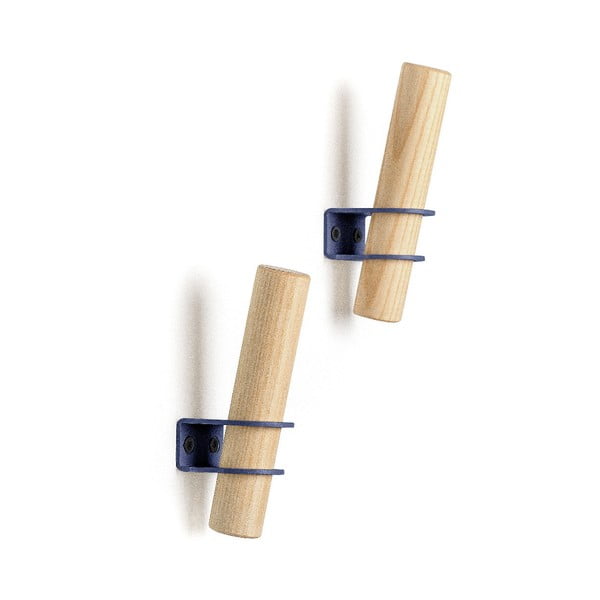 Комплект от 2 куки от ясеново дърво със син държач за факли - EMKO