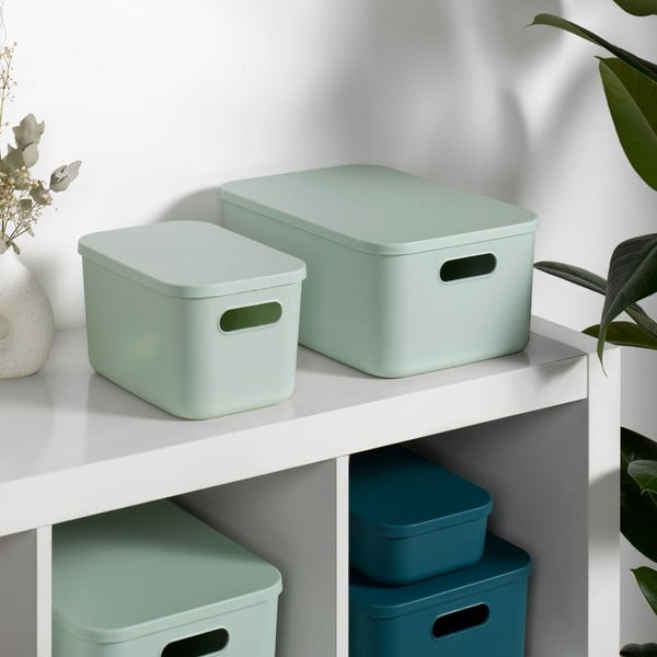 Светлозелена пластмасова кутия за съхранение с капак 35,5x25,5x23 cm – Homéa-image-2