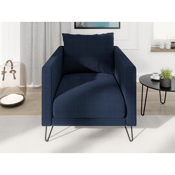 Тъмносиньо шенилово кресло Freya – Ropez-image-1