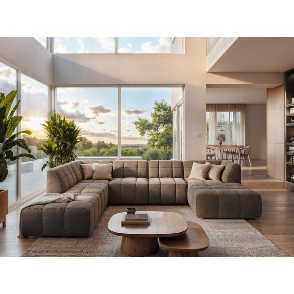 Зелен ъглов диван от прежда с примки от букле (U форма) Aloha – Makamii-image-1