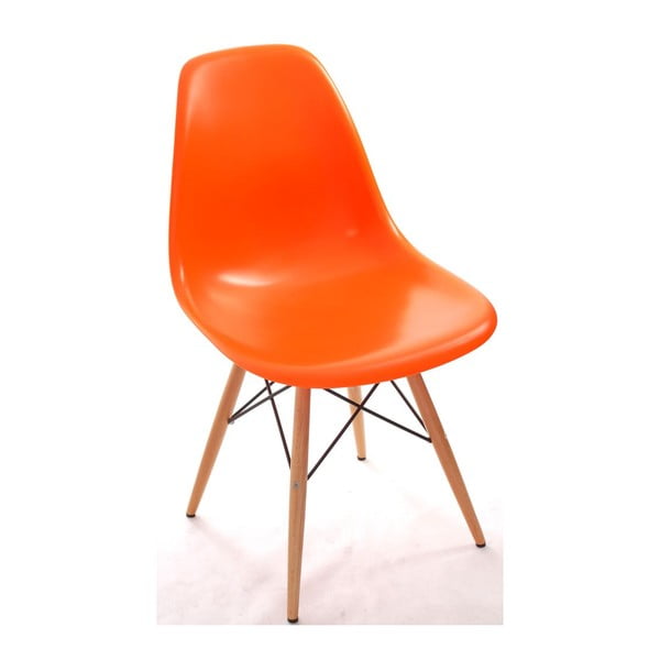 Oranžová židle, dřevěné nohy