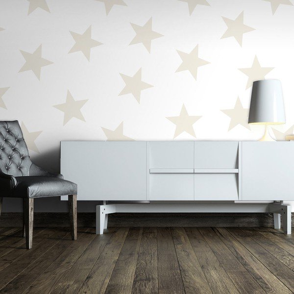 Детски тапет от нетъкан текстил 400 cm x 280 cm Beige Stars – Artgeist-image-1