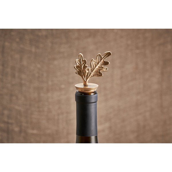 Запушалка за вино от корк и месинг Дъбово листо - Nkuku-image-1