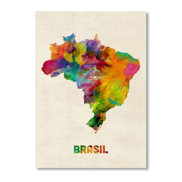 Plakát s pestrobarevnou mapou Brazílie Americanflat Art, 60 x 42 cm