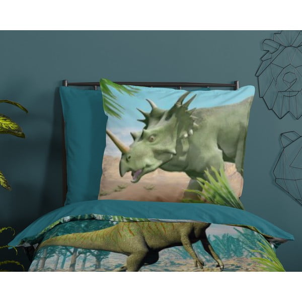 Зелено-синьо  единично  памучно детско спално бельо 140x200 cm Dino – Good Morning-image-2