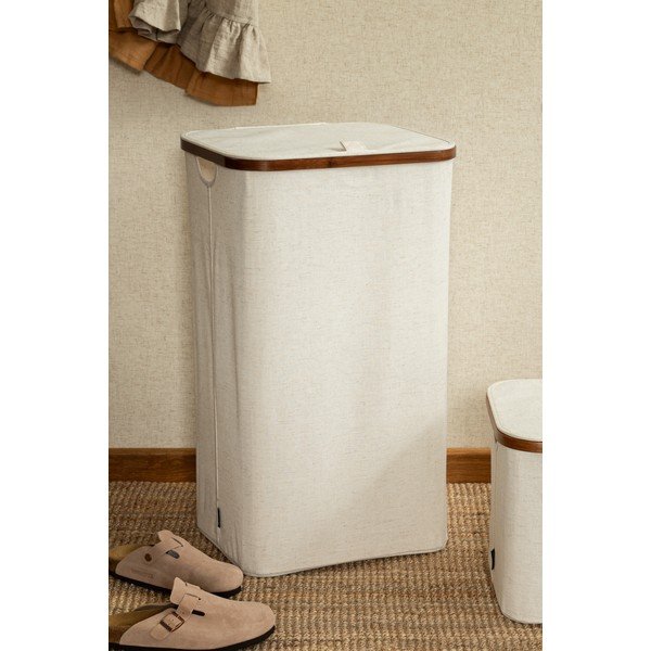 Кремав текстилен кош за пране Bamboo/Linen – Bigso-image-2