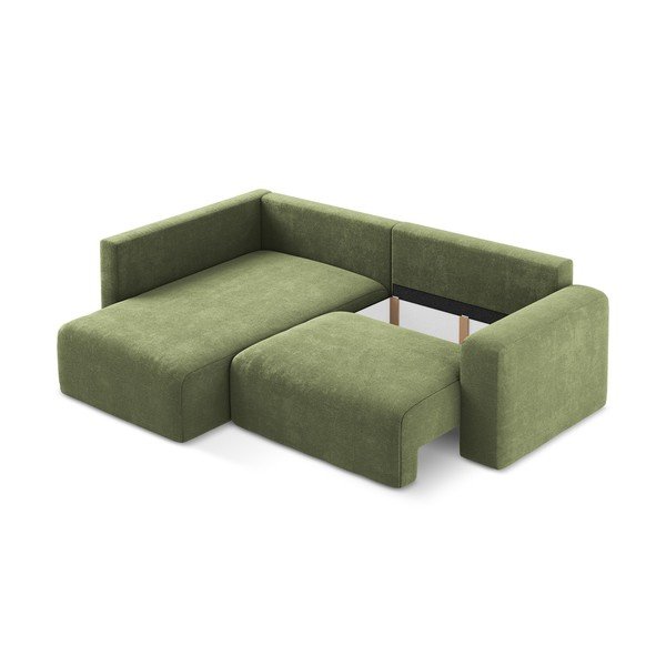 Зелен шенилов сгъваем/с място за съхранение ъглов диван (ляв ъгъл/L форма) Kona – Makamii-image-4