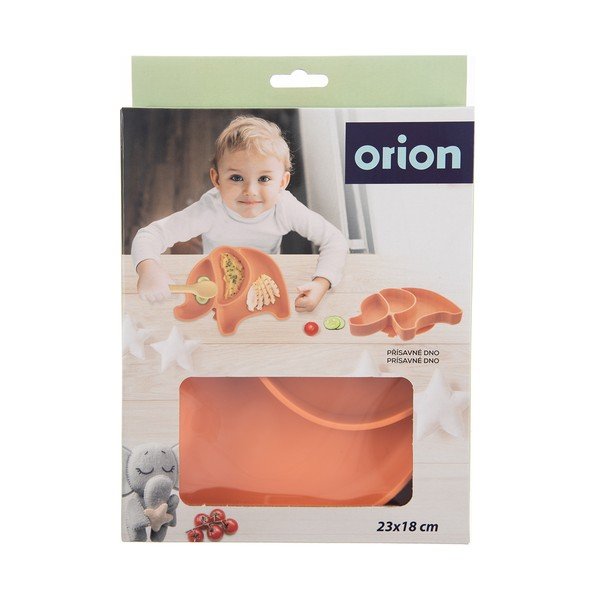 Оранжева силиконова детска чиния 18x23 cm Elephant – Orion-image-4