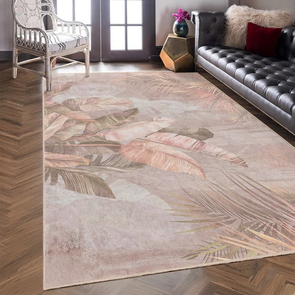 Бежова пътека подходяща за пране 80x200 cm Dusty Leaves – Mila Home-image-2