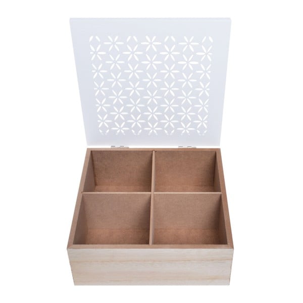 Bílá dřevěná krabice s poklopem na čaj Ewax Rahna
