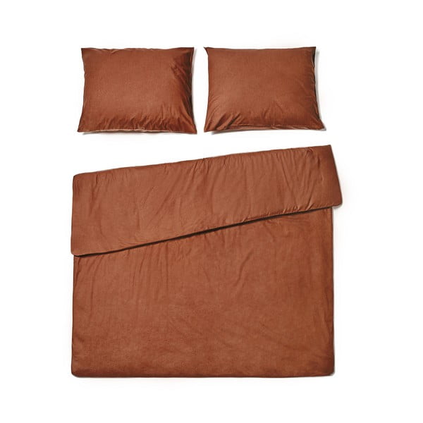 Кестеняво кафяво спално бельо за двойно легло от измит памук , 160 x 220 cm - Bonami Selection