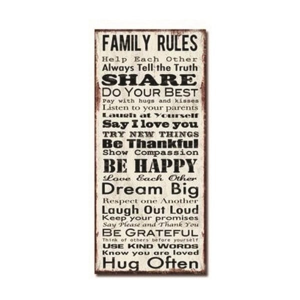 Dřevěná tabule Family Rules
