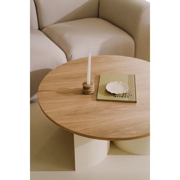 Кремава/в естествен цвят кръгла масичка за кафе с ясенов плот ø 95 cm Gavo – noo.ma-image-3