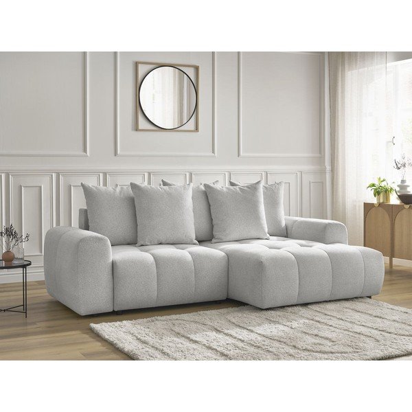 Светлосив шенилов  разтегателен ъглов диван с място за съхранение (десен ъгъл) Roxelane – Bobochic Paris-image-3